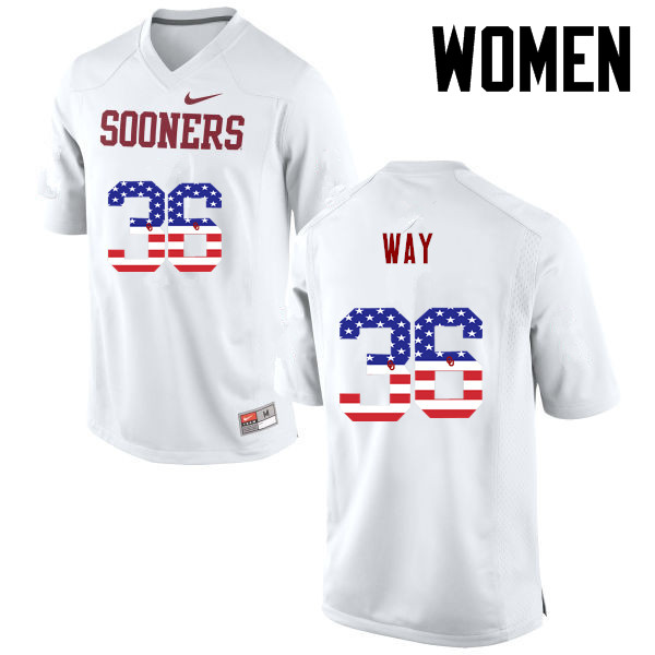 Women Oklahoma Sooners #36 Tress Way College Football USA Flag Fashion Jerseys-White